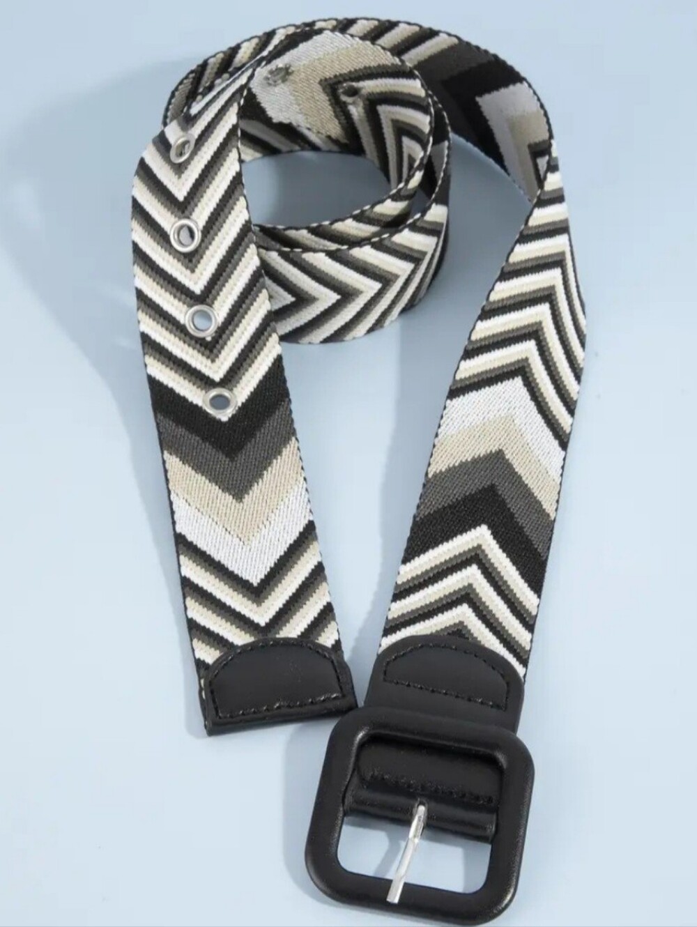 Chevron Webbing Belt Strap - Black, Gray, Cream